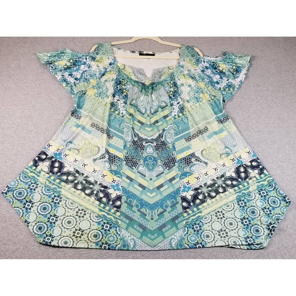 Style&co. Tunic Top Womens Extra Large Floral Paisley Short Sleeve Cold Shoulder